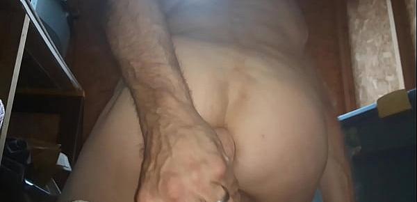  Cumming in bottle while fucked in ass
